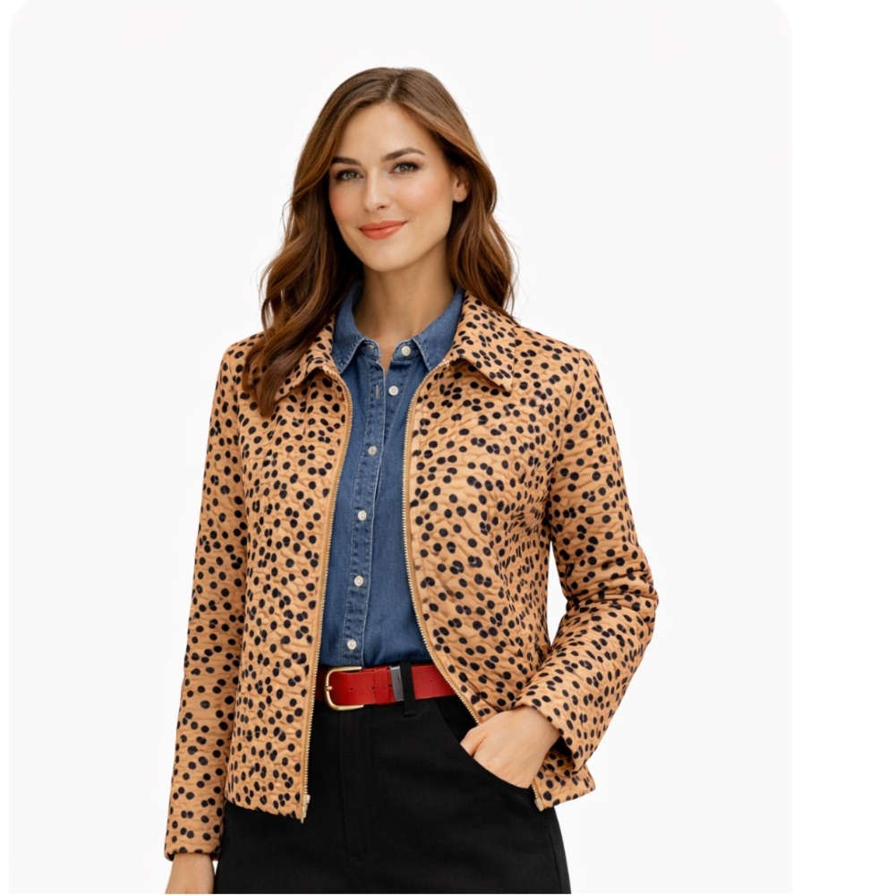 Isaac Mizrahi, Live Quilted Leopard Jacket Zip Front, Size M